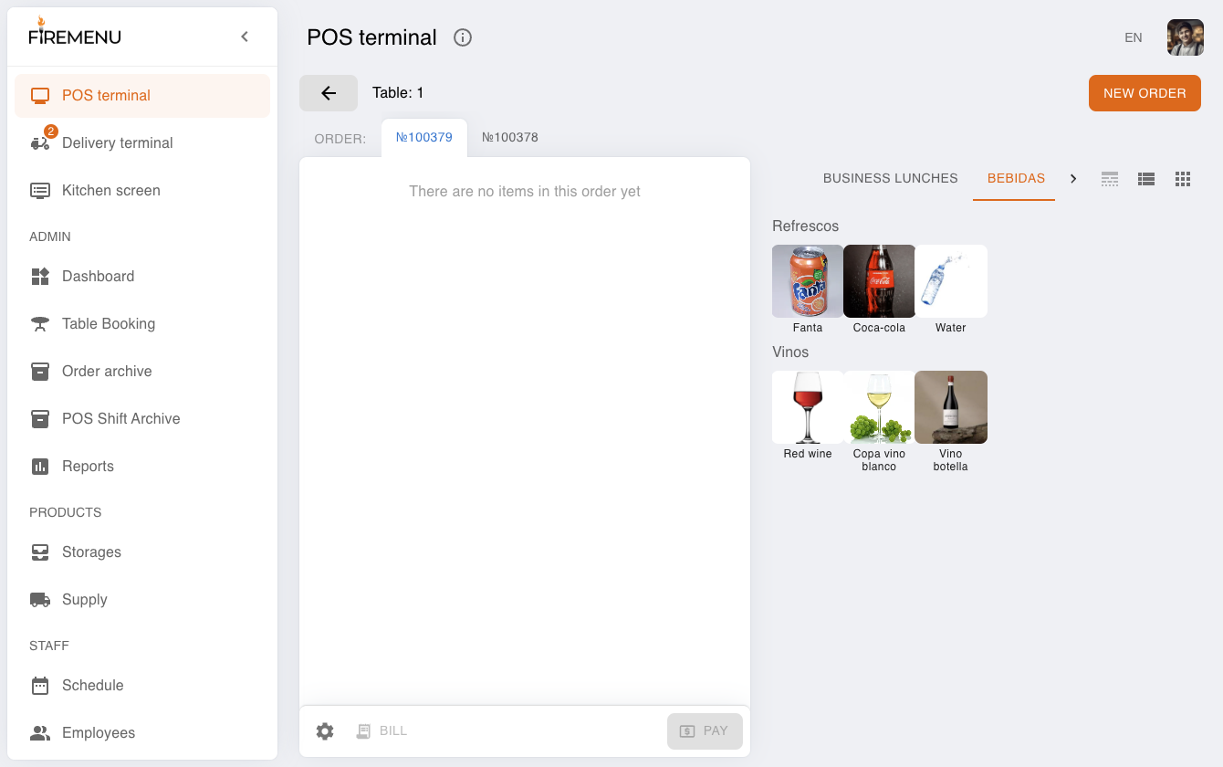 Creación de un nuevo pedido