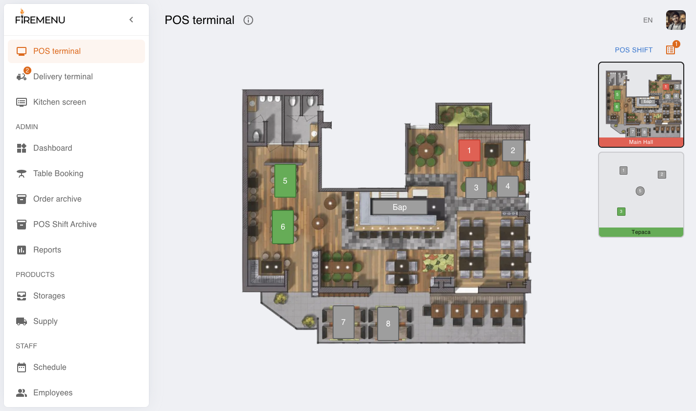 Selección de mesa en el mapa